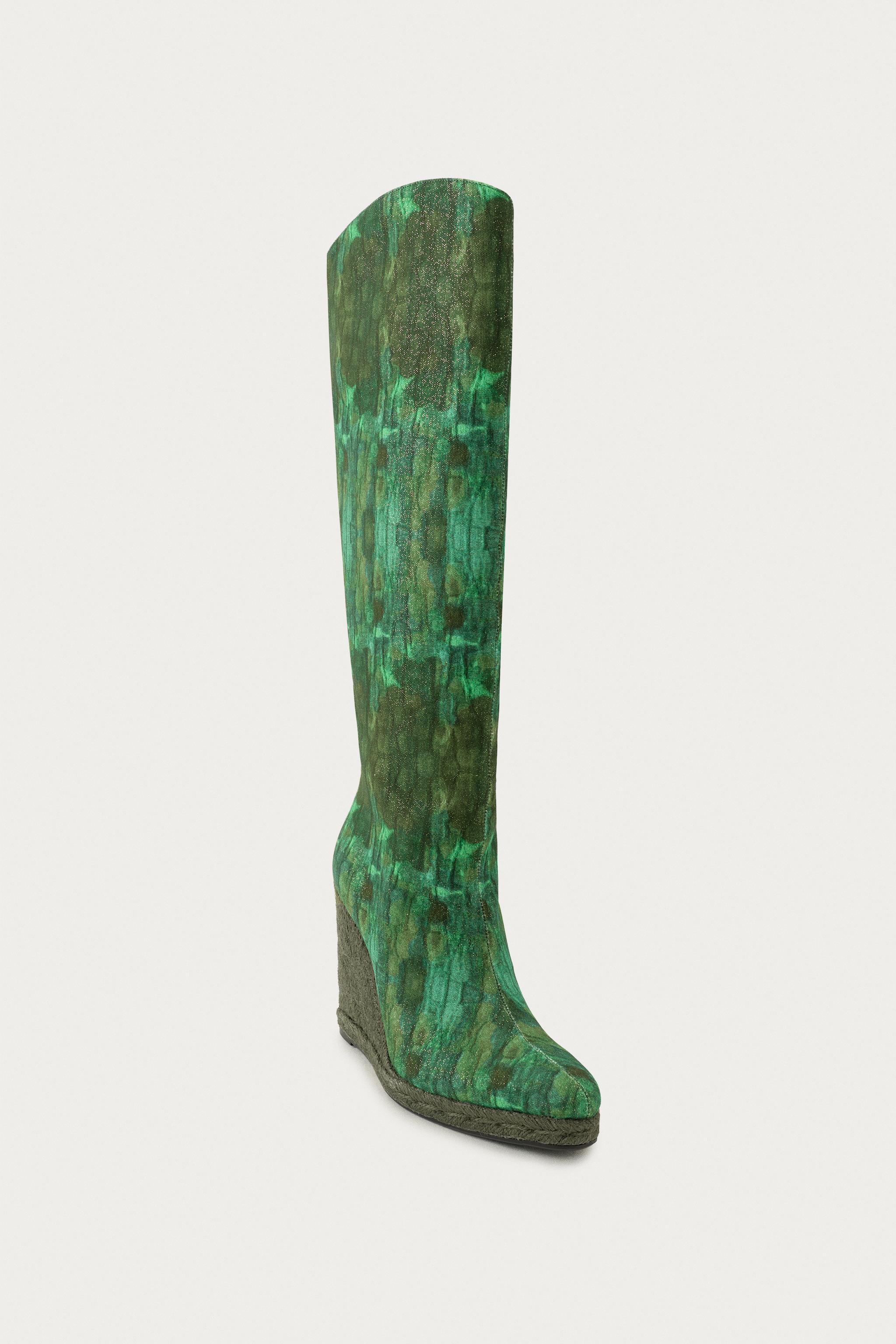 MARISA BERENSON X ZARA PRINTED WEDGE BOOTS